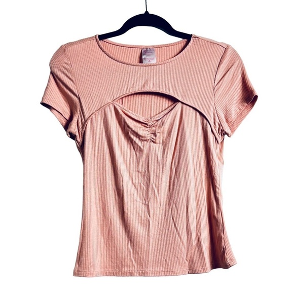 NWT NOBO Junior’s Sz XLarge Pink Round Neck Short Sleeve Ribbed Sweetheart Top - Picture 5 of 9